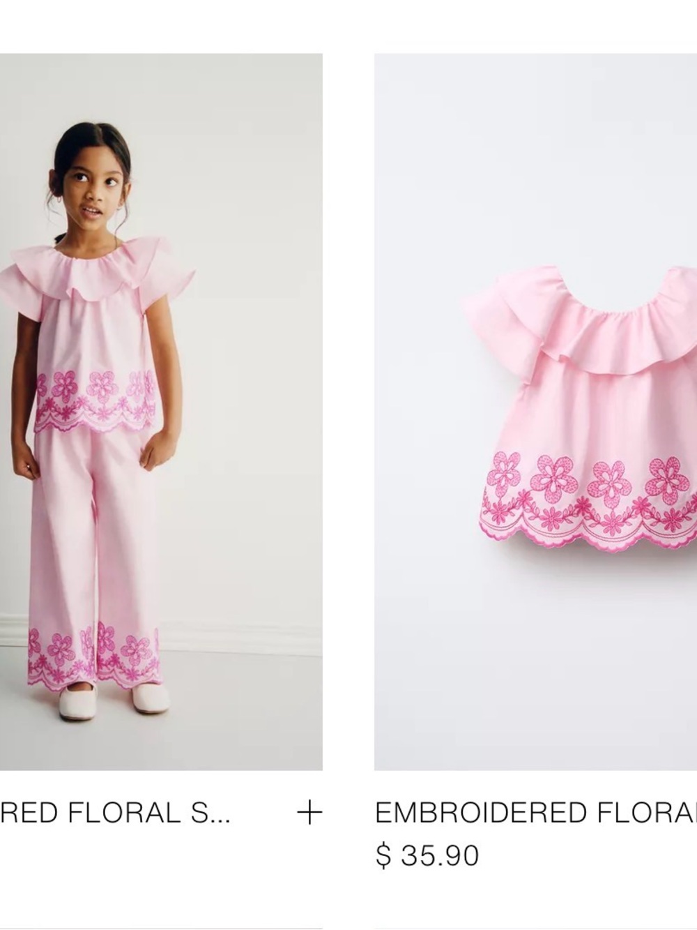 Zara Pink Floral Embroidered Kids Matching Set. WORN ONCE.